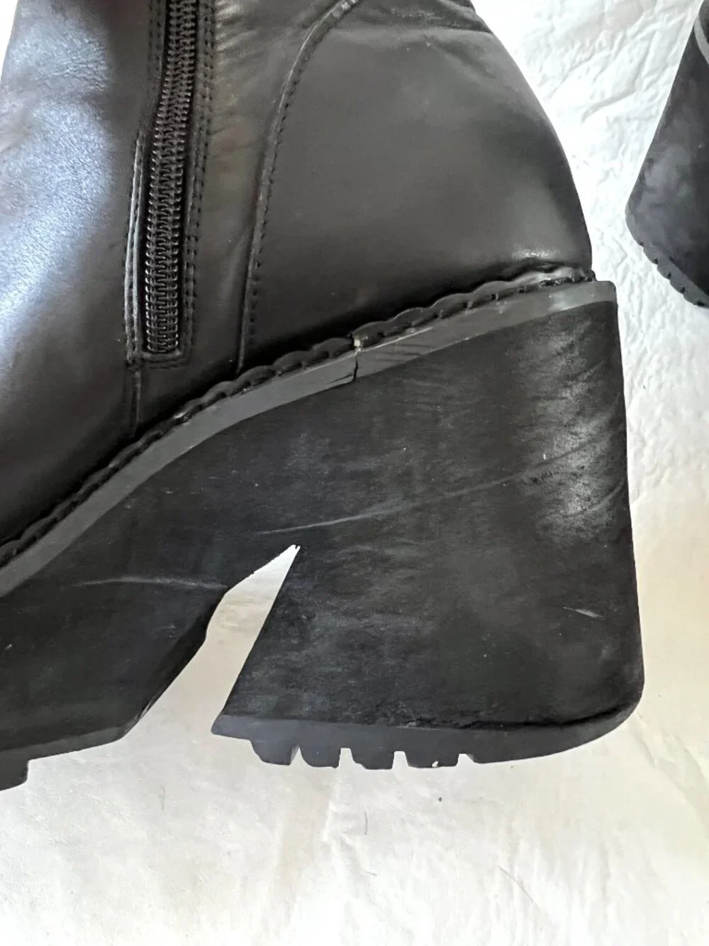 UNIF platform boots black leather womens 11 Parker chunky high heel mid calf zip